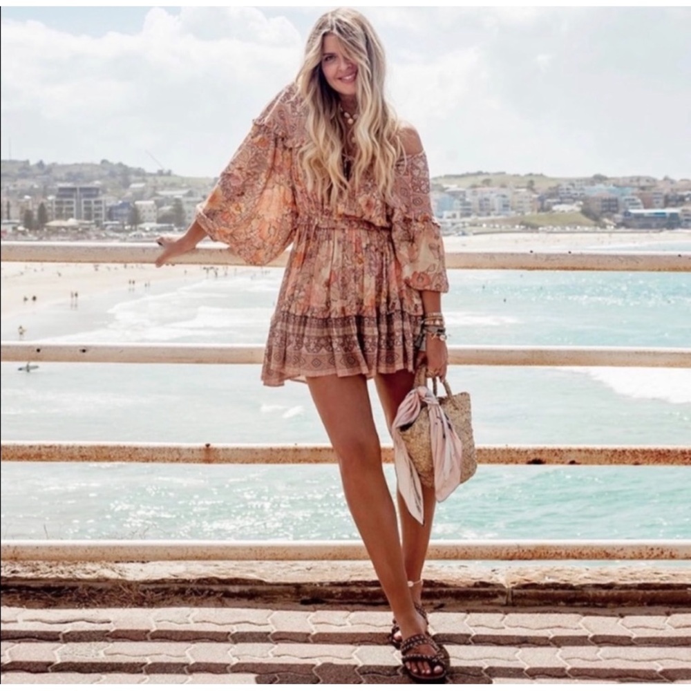 Allium Blush Gypsy Boho Festival VNeck Shift Dress - Picture 5 of 9